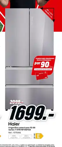 MediaMarkt HAIER Frigorífico americano FD 90 Series 7 HFR79F19EFGK oferta