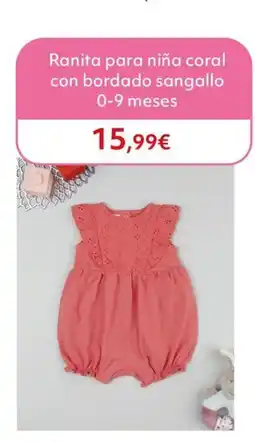 Prénatal Ranita para niña coral con bordado sangallo 0-9 meses oferta