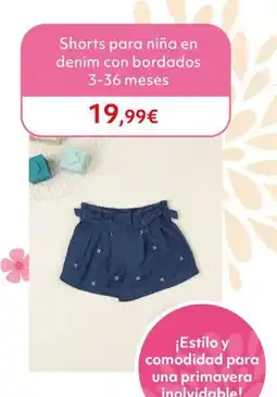 Prénatal Shorts para niña en denim con bordados 3-36 meses oferta