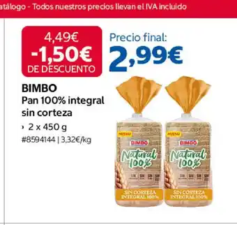 Costco BIMBO Pan 100% integral sin corteza oferta
