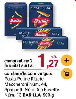 BonpreuEsclat BARILLA Pasta Penne Rigate, Maccheroni Núm. 44, Spaghetti Núm. 5 o Bavette Núm. 13 oferta