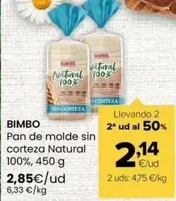 Autoservicios Familia Bimbo - pan de molde sin corteza natural 100% oferta