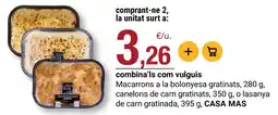 BonpreuEsclat CASA MAS Macarrons a la bolonyesa gratinats, 280 g, canelons de carn gratinats o lasanya de carn gratinada oferta