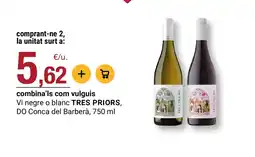 BonpreuEsclat TRES PRIORS Vi negre o blanc DO Conca del Barberà oferta