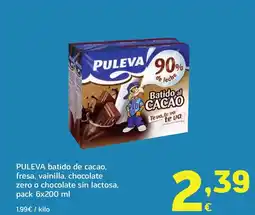 HiperDino PULEVA batido de cacao, fresa, vainilla, chocolate zero o chocolate sin lactosa oferta