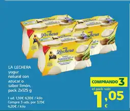 HiperDino LA LECHERA yogur natural con azúcar o sabor limón oferta