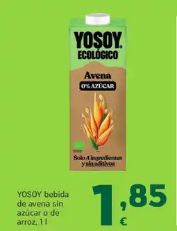 HiperDino YOSOY bebida de avena sin azúcar o de arroz oferta