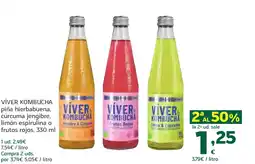 HiperDino VÍVER KOMBUCHA piña hierbabuena cúrcuma jengibre, limón espirulina o frutos rojos oferta