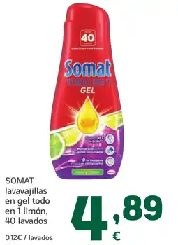 HiperDino SOMAT lavavajillas en gel todo en 1 limón oferta