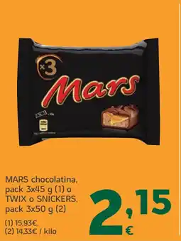 HiperDino MARS chocolatina o TWIX O SNICKERS oferta