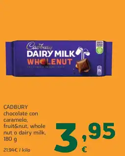 HiperDino CADBURY chocolate con caramelo, fruit&nut, whole nut o dairy milk oferta