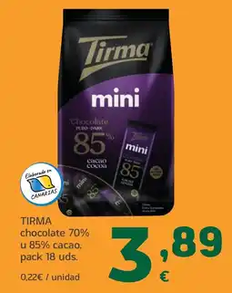 HiperDino TIRMA chocolate 70% u 85% cacao oferta
