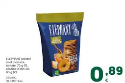 HiperDino ELEPHANT pretzel miel mostaza, tomate sésamo o con sal, oferta