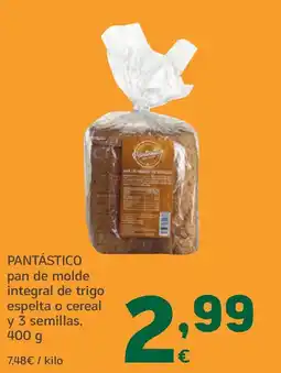 HiperDino PANTÁSTICO pan de molde integral de trigo espelta o cereal y 3 semillas oferta