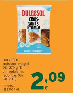 HiperDino DULCESOL croissant integral 0%, o magdalenas redondas 0% oferta
