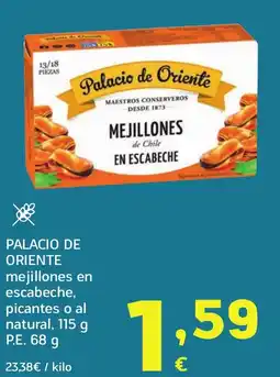 HiperDino PALACIO DE ORIENTE mejillones en escabeche, picantes o al natural oferta