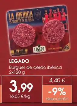 Supermercados Plaza LEGADO Burguer de cerdo ibérica oferta