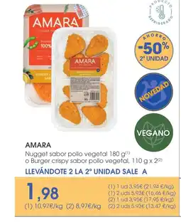 Supermercados Plaza AMARA Nugget sabor pollo vegetal o Burger crispy sabor pollo vegetal oferta