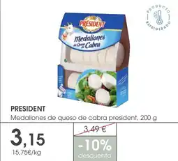 Supermercados Plaza PRESIDENT Medallones de queso de cabra president oferta