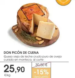 Supermercados Plaza DON PICÓN DE CUENA Queso viejo de leche cruda puro de oveja curado en manteca, al corte oferta