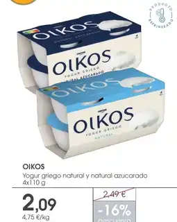 Supermercados Plaza OIKOS Yogur griego natural y natural azucarado oferta
