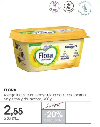 Supermercados Plaza FLORA Margarina rica en omega 3 sin aceite de palma, sin gluten y sin lactosa oferta
