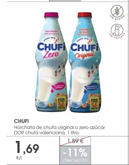 Supermercados Plaza CHUFI Horchata de chufa original o zero azúcar DOP chufa valenciana oferta