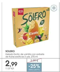 Supermercados Plaza SOLERO Helado Exotic de vainilla con sorbete de frutas exóticas 3 uds oferta