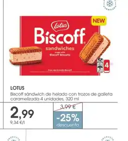Supermercados Plaza LOTUS Biscoff sándwich de helado con trozos de galleta caramelizada 4 unidades oferta