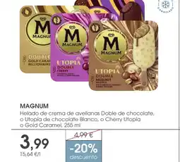 Supermercados Plaza MAGNUM Helado de crema de avellanas Doble de chocolate, o Utopía de chocolate Blanco, o Cherry Utopía o Gold Caramel oferta