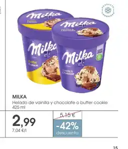 Supermercados Plaza MILKA Helado de vainilla y chocolate o butter cookie oferta