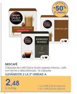 Supermercados Plaza NESCAFÉ Cápsulas de café Dolce Gusto expreso intenso, café con leche o descafeinado, 16 cápsulas oferta