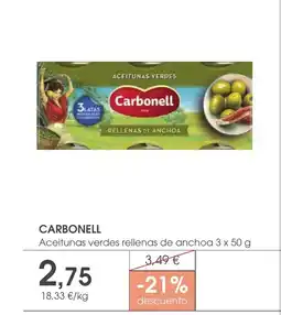 Supermercados Plaza CARBONELL Aceitunas verdes rellenas de anchoa oferta