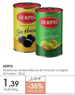 Supermercados Plaza SERPIS Aceitunas verdes rellenas de anchoa o negras sin hueso oferta