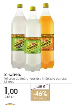 Supermercados Plaza SCHWEPPES Refresco de limón, naranja y limón zero con gas oferta