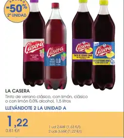 Supermercados Plaza LA CASERA Tinto de verano clásico, con limón, clásico o con limón 0,0% alcohol oferta