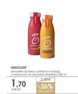 Supermercados Plaza INNOCENT Smoothie de fresa y plátano o mango y maracuyá, sin azúcares añadidos oferta