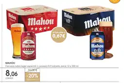 Supermercados Plaza MAHOU Cerveza rubia lager especial o cerveza 0,0 tostada oferta