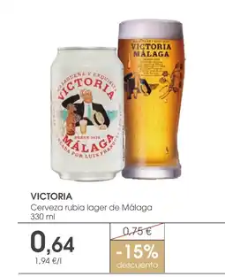 Supermercados Plaza VICTORIA Cerveza rubia lager de Málaga oferta