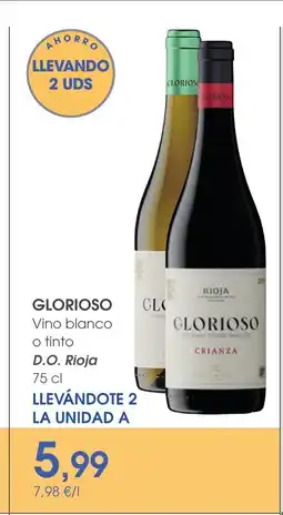 Supermercados Plaza GLORIOSO Vino blanco o tinto D.O. Rioja oferta