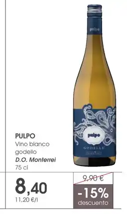 Supermercados Plaza PULPO Vino blanco godello D.O. Monterrei oferta