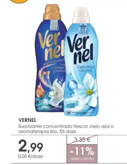 Supermercados Plaza VERNEL Suavizante concentrado frescor cielo azul o aromaterapia lirio, 55 dosis oferta
