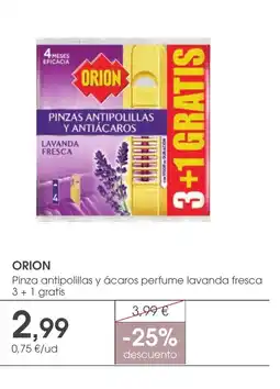 Supermercados Plaza ORION Pinza antipolillas y ácaros perfume lavanda fresca 3+1 gratis oferta