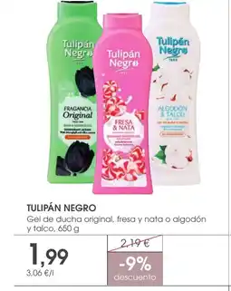 Supermercados Plaza TULIPÁN NEGRO Gel de ducha original, fresa y nata o algodón y talco oferta
