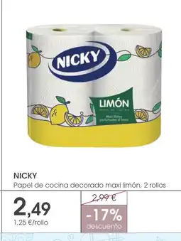 Supermercados Plaza NICKY Papel de cocina decorado maxi limón, 2 rollos oferta