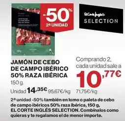 El Corte Inglés Jamón de cebo de campo ibérico 50% raza ibérica oferta