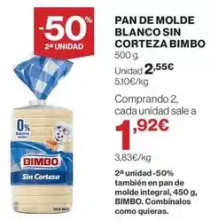 El Corte Inglés Bimbo - pan de molde blanco sin corteza oferta