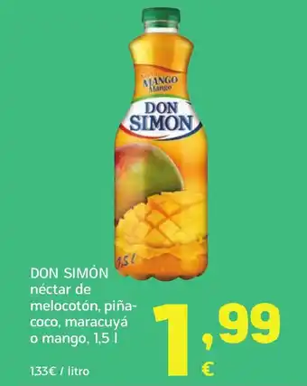 HiperDino DON SIMÓN néctar de melocotón, piña- coco, maracuyá o mango, oferta