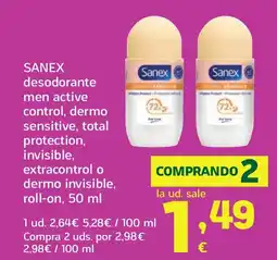 HiperDino SANEX desodorante men active control, dermo sensitive, total protection, invisible, extracontrol o dermo invisible, roll-on oferta