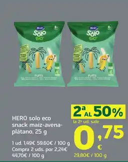 HiperDino HERO solo eco snack maíz-avena- plátaog oferta